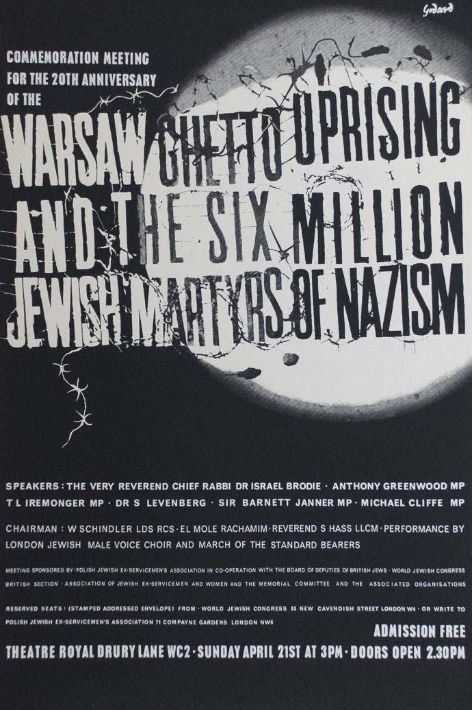 Commemoration Meeting for the 20th Anniversary of the Warsaw Ghetto Uprising and the Six Million Jewish Martyrs of Nazism poster
